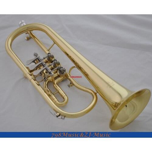 Gold Lacquer Bb Rotary Flugelhorn Flugel Horn with Case