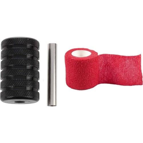 1 Pcs Black 30Mm Grip for Tattoo Machine Gun & 1 Pcs 5 Yards Adhesive Free Grip Comfort Wrap Cover Tattoo Handle Red