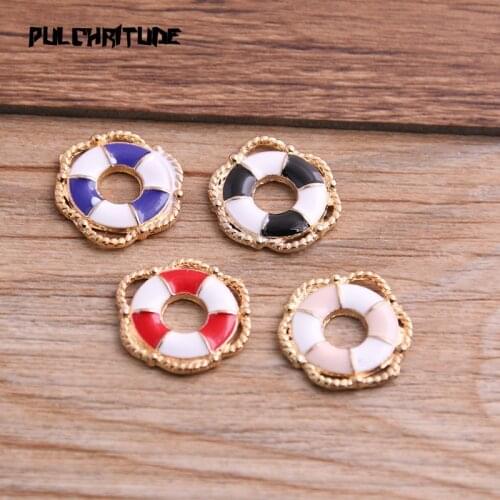 8pcs 15*17mm Two Color Alloy Metal Drop Oil Lifebuoy Charms Pendant For DIY Bracelet Necklace Jewelry Making