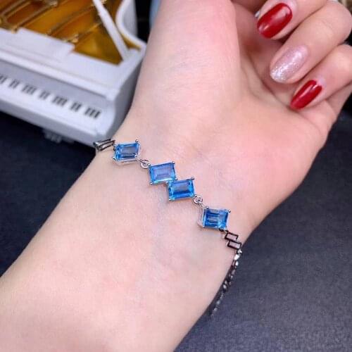 100% Real And Natural Topaz chain bracelet Free shipping Natural real Topaz 925 sterling silver Topaz chain bracelet