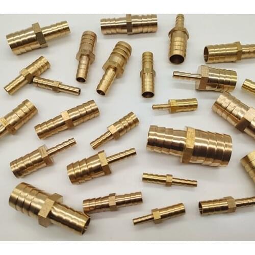 2pcs Brass Copper Joint Brass 2 Way Reducing Straight Connector Hose Barb Copper Joint Adapter for Air Fuel Gas Water Hose