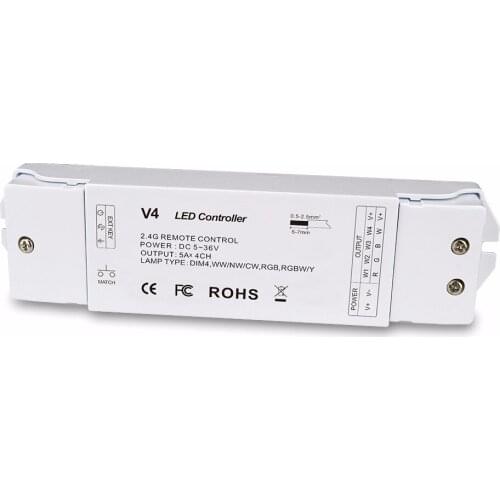 5piece V4 receptor; 4CH 12-24V 4A Constant Voltage RF 2.4G Receiver;DC12-24V input;5A*4CH output
