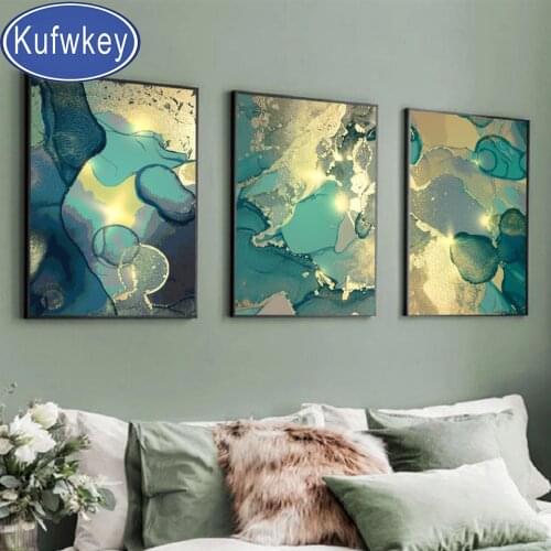 5d diy Diamond Painting"Abstract Green Gold Ink Art"Diamond embroidery Sale Diamond Mosaic diamond Triptych Handicraft Gift S252