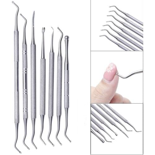 7pcs / 1pc Dual End Nail Toenails Lifter Stainless Steel Silver Bunion Corrector Foot Cleaning Care Ingrown Hook Pedicure Tool