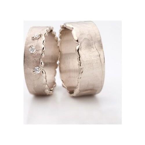 925 STERLING SILVER TUMBLED 3 ROCKY SANDBLASTING WEDDING RING