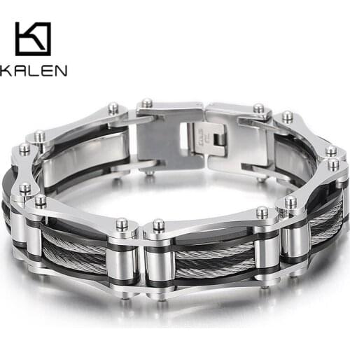 Kalen Retro Bicycle Chain Stainless Steel Bracelet Men Wrist Band Punk Wristband Stylish Casual Bangle