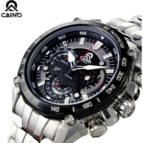 CAINO Men Sports Watches Chronograph Date 100M Waterproof Luxury Top Brand Clock Full Steel Business Fashion Quartz Wrist Watch