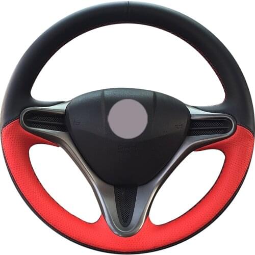 Black Leather Red Leather Car Steering Wheel Cover for Honda Fit 2009-2013 City Jazz
