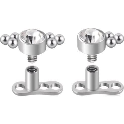 CHUANCI 1Pc Titanium With Clear CZ Crystal Top Dermal Anchor Skin Diver Implants Body Piercing Jewelry 14G