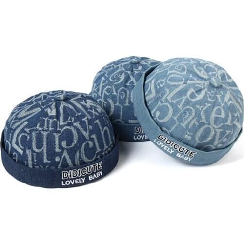 Kid Brimless Hat Denim letters girl Beanie Caps Cotton Retro Adjustable Spring Landlord Sailor Cap