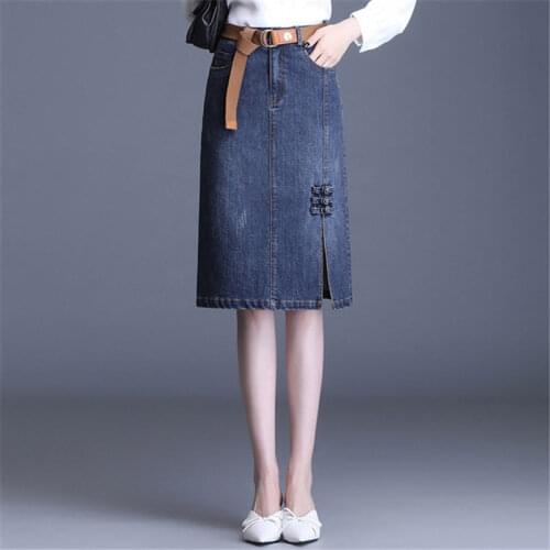 Denim Skirt Women Knee Length Fashion High Waist Jeans Saia Feminina Plus Size 4XL Korean Spring Summer Slim Split Jupe zh1146