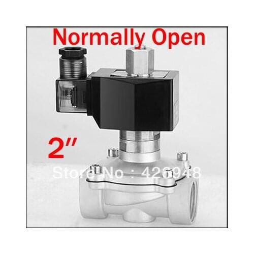 2'' 50mm Port Size Stainless Normally Open NO 2-Way SS304 Electric Solenoid Valve Viton Oil Acid,110V AC 220V AC 12V DC 24V DC