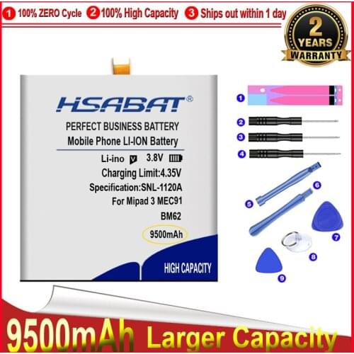 HSABAT 0 Cycle 9500mAh BM62 Battery for Xiaomi Pad 3 Mipad 3 MEC91 High Quality Replacement Accumulator