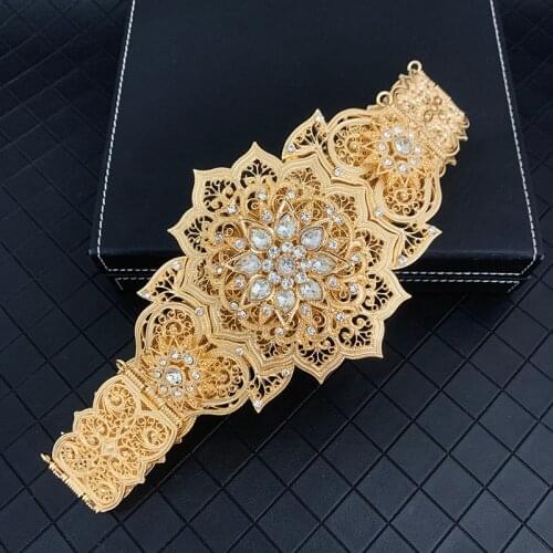 Classic Caucasus Wedding Belts with Crystals Gold Plated Caftan Belt Arabic Chain Belts for Gown Turkish Bride Accessories