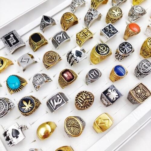 20Pcs/Lot Vintage Punk Oil Dripping Enamel Rings for Men Women Mixed Classic Antique Silvery Metal Gothic Jewelry Party Gift
