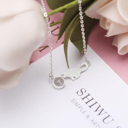 Korea Simple 925 Sterling Silver Cat Moonstone Cute Sweet Crystal Female Trendy Resizable Bracelets SBR051