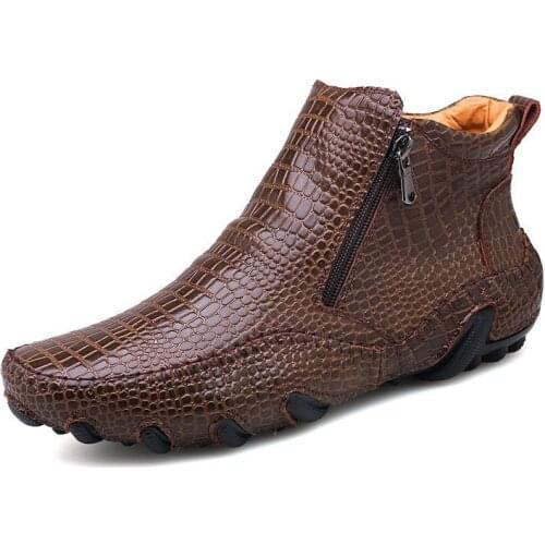 Leather Mens High-top Casual Shoes Mens Shoes Genuine Leather Comfortable Zipper Sneakers Zapatos De Hombre Plus Size 38-47