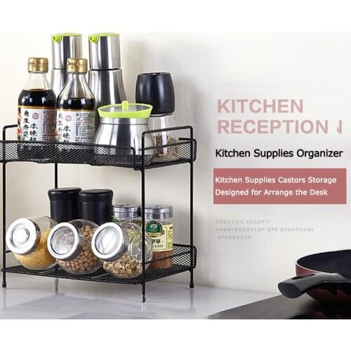 Multi-functional Under Sink 2-Tier Metal Mesh Storage Basket Organizer Kitchen storage rack for Home Office Bathroom Organizer