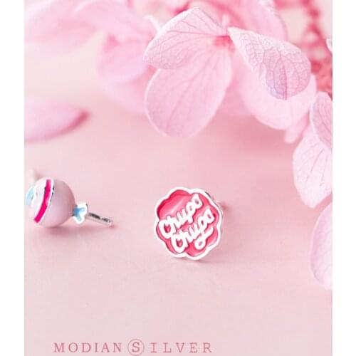 Modian Tiny Fine Candy Enamel Silver Stud Earrings Fashion Cute Romantic 925 Sterling Silver Letter Studs Ear For Women Jewelry