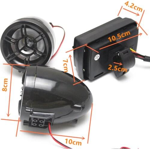 Motorcycle FM Radio MP3 Audio Player Stereo with 2 Waterproof Speakers Black