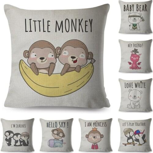 Cartoon Giraffe Monkey Bear Pillow Case Decor Nordic Style Animal Cushion Cover for Sofa Home Pillowcase Pillow Covers 45x45cm