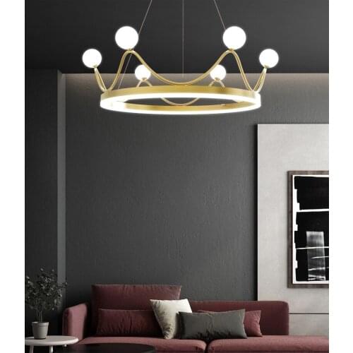2021 Modern Luxury Glass Ball LED Creative ring Chandelier With Crown Shape Lighting Design For Bedroom Living Room Kids Boy