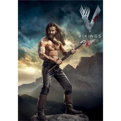 New Arrivals 5D DIY Full Round Diamond Painting Vikings TV Poster Embroidery Cross Stitch Rhinestone Mosaic Home Decor Art Y1380