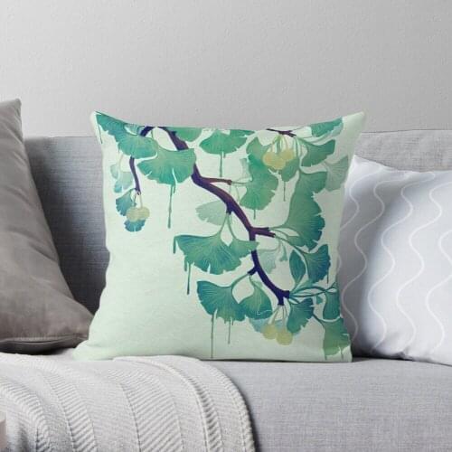 O Ginkgo (in Green) Throw Pillow Cushion Cover Polyester throw pillows case on sofa home living room car seat decor 45x45cm