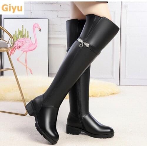 2020 autumn winter fashion womens boots Genuine Leather High tube Over the knee boots Sexy riding boots Black plus size shoe