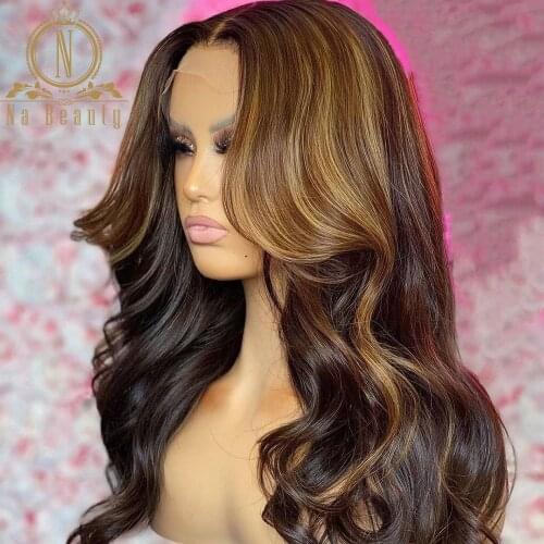 30 Inch Highlights Color Human Hair Wig Body Wave 4x4 Lace Honey Blonde Ombre Colored 13x1 Lace Human Hair Wigs Pre Plucked 150