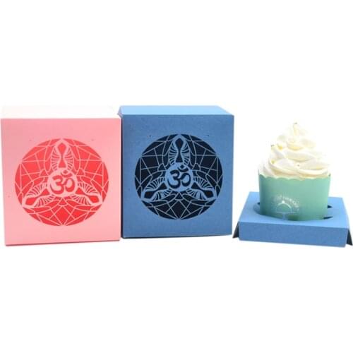 Wedding guests thank you gift paper box laser cut cupcake boxes individual with insert base