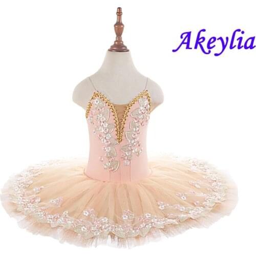 Pre-Professional Peach Ballet Tutu for Child Dance Costumes Girls Flower Ballet Dress Skirt white Pancake Tutu white 19011
