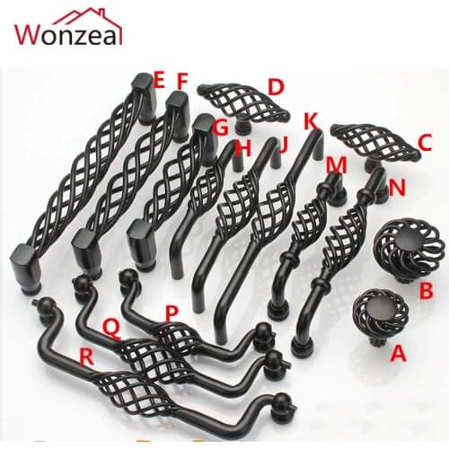 Hollow out Cage black furniture handle Cupboard Dresser cabinet drawer Pull birdcage handle Single Knob / Hole CC 96/128/160mm