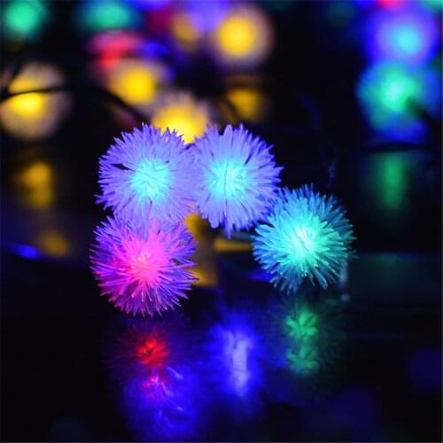 20/30/40/50/60LED Solar lamp Furry Balls Christmas String Light Outdoor Waterproof For Garden Patio Bedroom Wedding Party Decor