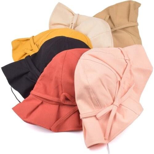 Fisherman Hat Female Spring Summer Sunscreen Bowknot Sweet Bucket Cap Women Outdoor Sunshade Japanese Chic Basin Caps H7373