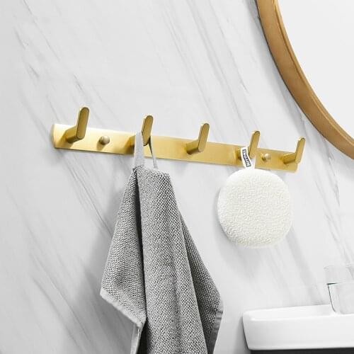 Nordic Rows of Hook Coat Hooks Heavy Duty Bathroom Pendant Set Gold Brushed Wall Hooks Space Aluminum Free Shipping