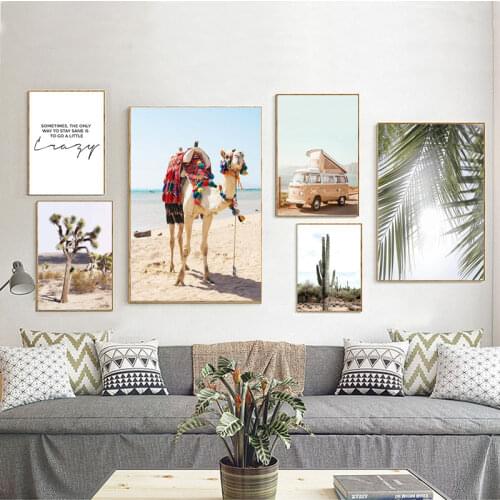 Nature Tropical Landscape Nordic Poster Camel Cactus Canvas Art Motivational Quote Wall Painting Scandinavian Decor Pictures