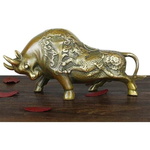 Pure Copper Cow Statue Pure Copper Crafts Wind Buffalo Ornaments Animal Decorations Good Luck Wall Street Lucky Christmas Statue