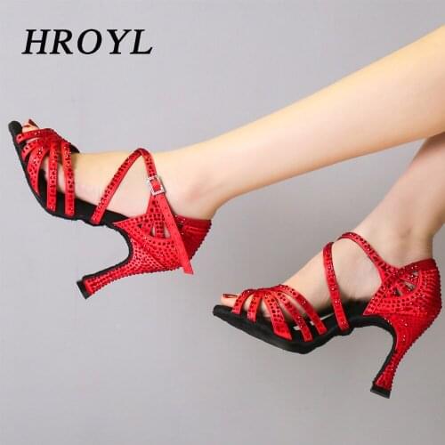 Women Professional Soft Sole Indoor Rainstone Ballroom Tango Salsa Latin Dance Shoes High Heels 10cm 8cm Open Toe Salsa Shoes