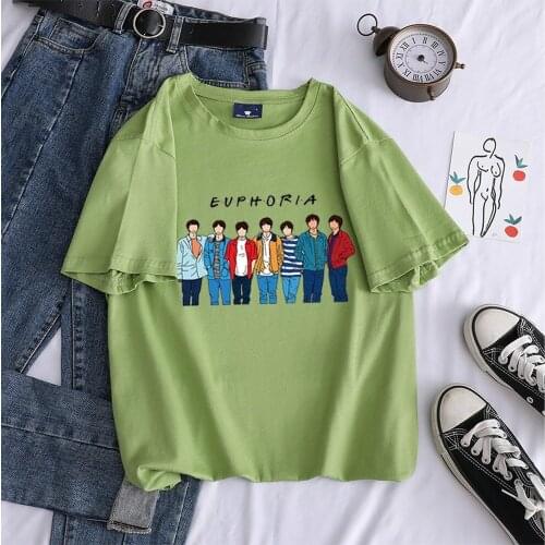 Y2k Tops Spring/summer 2021 New Cotton Graphic T Shirts Kpop Bangtan Boys Euphoria Printed Short Sleeve Woman Tshirts