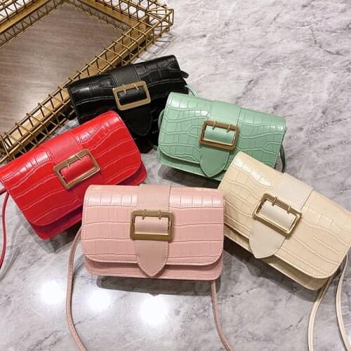 Colorful Crocodile Pattern Womans Messenger Small Square Bag Pin Buckle PU Shoulder Bag Concise Alligator Lady Mobile Phone Bag