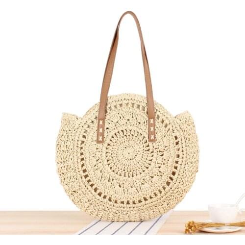 Summer Round Woven Beach Shoulder Bags For Women Rattan Bag Handmade Straw CrossBody Bag Female Message Handbag Totes Bag