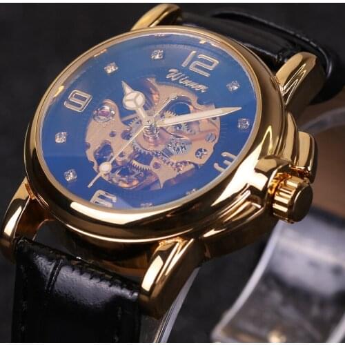 Erkek Saat 2016 Fashion Brand Winner Luxury Leather Strap Dress Automatic Mechanical Self Wind Women Analog Watch Auto Watch