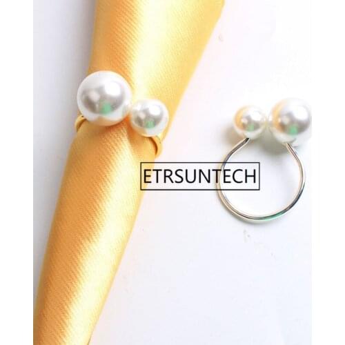 100pcs Creative Metal Napkin Ring The Toast Button Ring Napkin Western Meal Buckle Napkin Holder Pearl Decor