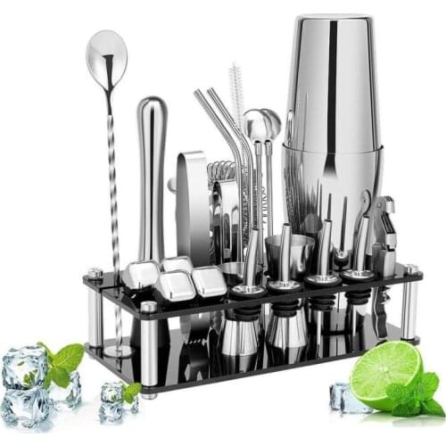 23piece Stainless Steel Boston Cocktail Shaker Set Bartender Kit Acrylic Holder Home DIY Suit For Mixed Drinks Martini Bar Tools