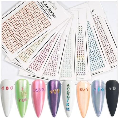 3D Alphabet Nail Stickers Laser Aurora 26 Letters DIY Fingernail Decorations Rose Gold Silver Manicure Decals