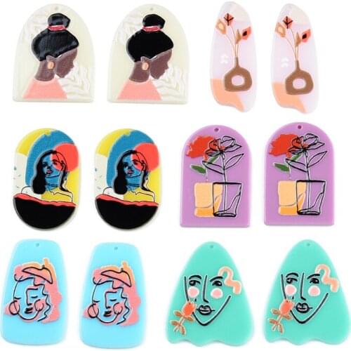 50PCS Bohemian Beauty Avatar Abstract Jewelry Hand Made Earrings Connectors DIY Pendant Jewelry Findings Components Charms