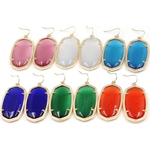 Large Geometric Multi Cats Eye Stone With Claw Fram Dangle Earrings Multi Resin AB Clear Glass Stone Huge Oval Drop Earrings