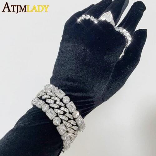 2021 New Iced Out Bling Hip Hop Rock Punk Geometric Men Boy Jewelry Cool White Yellow Round Square CZ Cluster Chain Bracelet