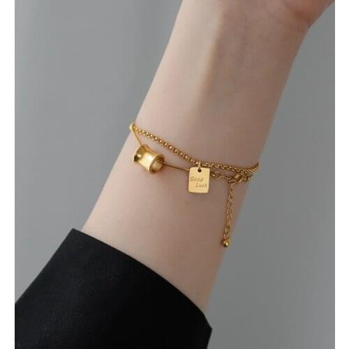 Stainless Steel With 18 K Gold Good Luck Charm Bracelets Women Jewelry Chic Gown Sweet Japan South Korea Trendy